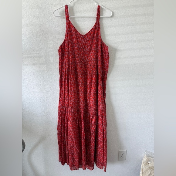 Anthropologie Joie Flowy Cotton Red and Pink Patterned Tiered Maxi Dress - Picture 1 of 7